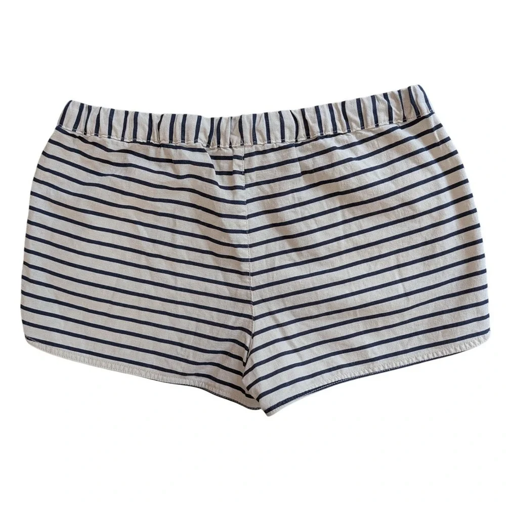 J Crew Womens M Navy White Striped Linen Cotton Front Pockets Drawstring Shorts